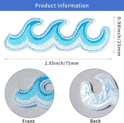 Miniatura 2 de 10 parches bordados de olas del océano, parche de reparación para ropa, chaquetas, gorras, parches bordados, parches de costura para decoración