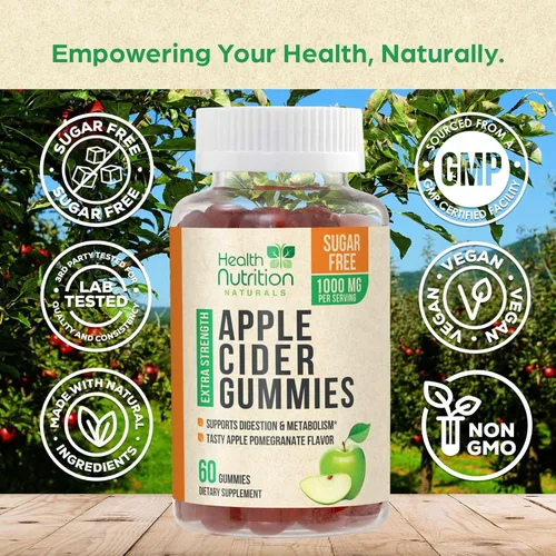 Miniatura 4 de Gomitas de vinagre de sidra de manzana, cero azúcar, vitaminas gomosas ACV de máxima fuerza, vitamina B12 y la madre, metabolismo y apoyo