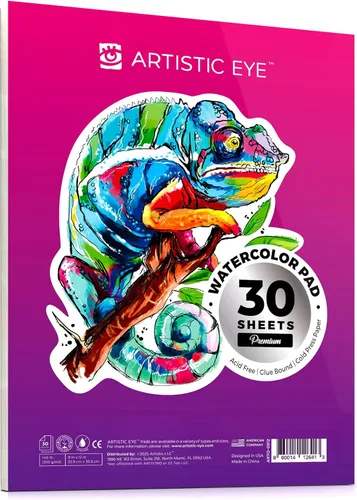 ARTISTIC EYE - Cuaderno acuarela 9x12", 30 hojas, encuadernado con pegamento, papel sin ácidos, 140 lb (300 g/m²), perfecto para la mayoría de