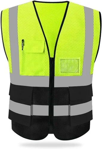Miniatura 19 de HYCOPROT Chaleco reflectante de seguridad de malla de alta visibilidad con bolsillos y cremallera, cumple con las normas ANSI/ISEA Amarillo