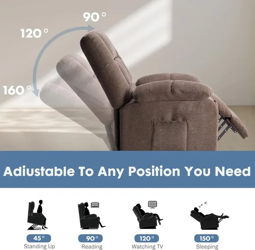 Miniatura 6 de DUMOS Rocker - Silla reclinable giratoria con masaje por vibración y calefacción lumbar, sillón reclinable de tela de felpilla giratoria de 270°