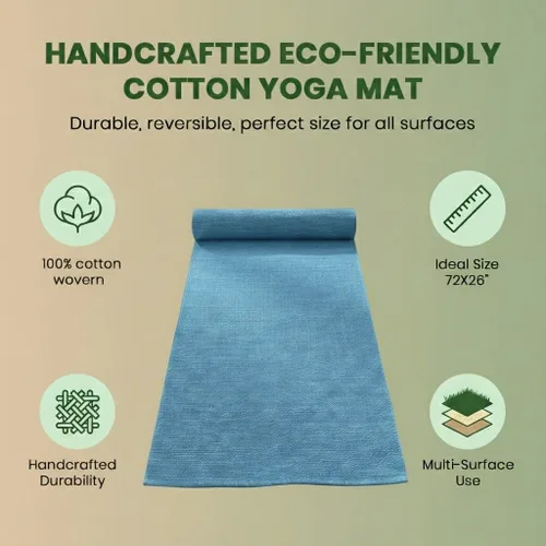 Miniatura 6 de LFH Home - Tapete de yoga de algodón hecho a mano para ejercicio, entrenamiento, fitness, perfecto y de alta calidad, ecológico, tejido de algodón