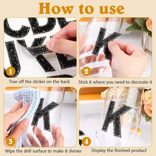 Miniatura 3 de WILLBOND - 37 piezas de calcomanías de letras con strass grandes, alfabeto de purpurina, número de cristal, calcomanías brillantes autoadhesivas