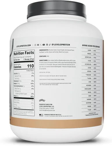 Miniatura 7 de Levels - Proteína de caseína micelar 100% sin hormonas, chocolate, 4 libras