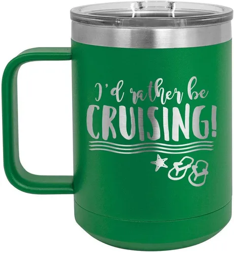 Miniatura 10 de I'D RATHER BE CRUISING Amarillo Taza de café de 15 oz con tapa deslizante Taza de café de viaje con aislamiento Ideas de regalos de cumpleaños