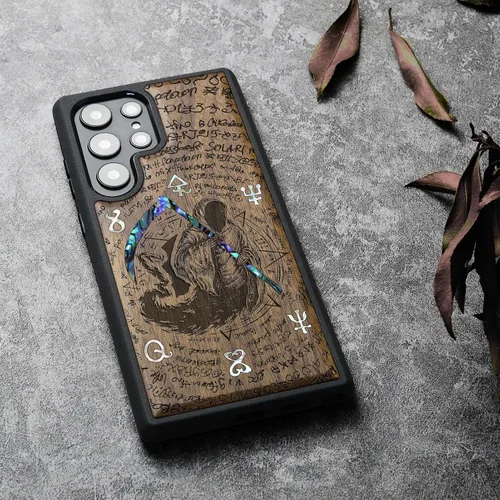Miniatura 3 de Carveit Funda de madera de diseñador para Samsung Galaxy S22 Ultra (grabado en madera e incrustaciones de carcasa) compatible con cargadores Grim