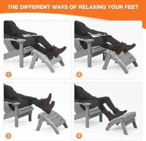 Miniatura 7 de YEFU Adirondack - Juego de 2 otomanas Adirondack, reposapiés de patio, reposapiés Adirondack plegable, resistente a la intemperie para silla Gris