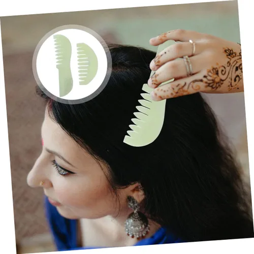 Miniatura 8 de 2 unids peine raspador cuero cabelludo cabeza jade herramienta raspado piedra para el cabello verde peines masaje de mano relajarse tablero guasha