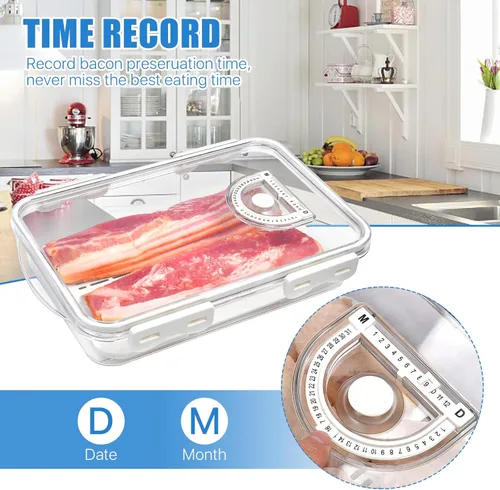Miniatura 5 de Recipiente de tocino para refrigerador, hermético de plástico grueso y con tapas para refrigerador, organizador de almacenamiento de alimentos