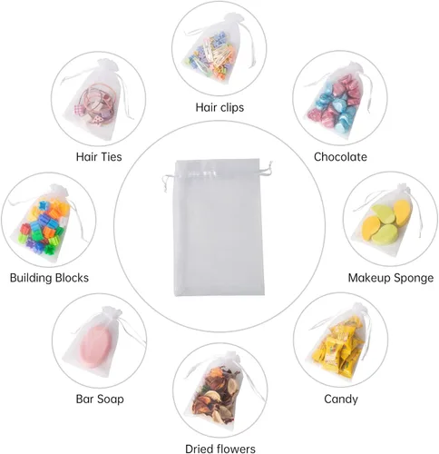Miniatura 4 de 100 bolsas de regalo de organza blanca de 4 x 6 pulgadas a granel, bolsas gruesas de regalo de boda 210T para jabones, velas, bombas de baño, Blanco