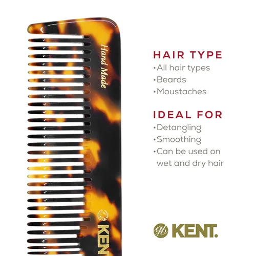 Miniatura 6 de Kent 16T TY de dientes finos y anchos para el aseo diario, peine de estilo hecho a mano para todo tipo de cabello, peine desenredante para cabello