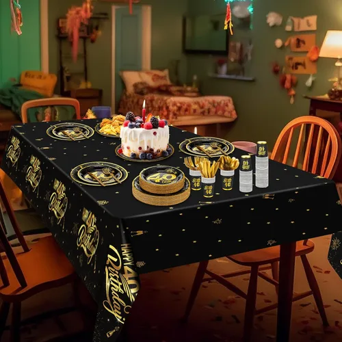 Miniatura 6 de Yaomiao 146 platos y servilletas de cumpleaños de 40 años, suministros para fiesta, vajilla de cumpleaños temática 40, suministros de fiesta vintage