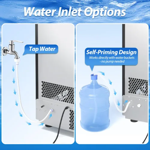 Miniatura 4 de Máquina de hielo comercial, 100 libras/24 horas debajo de la encimera/máquina de hielo independiente con entrada de agua de galón autocebante y agua