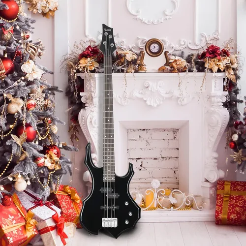Miniatura 6 de GLARRY Guitarra eléctrica de bajo de tamaño completo 4 cuerdas estilo Burning Fire para principiantes diestros con bolsa, correa y accesorios (negro)
