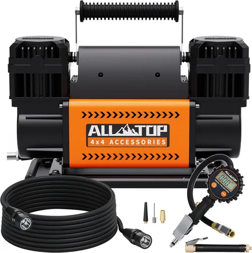 ALL-TOP Compresor de Aire de Doble Cilindro con Kit Inflador de Neumáticos con Manómetro de Presión Digital, Inflador Portátil 12V 12.35 pies³/Min,