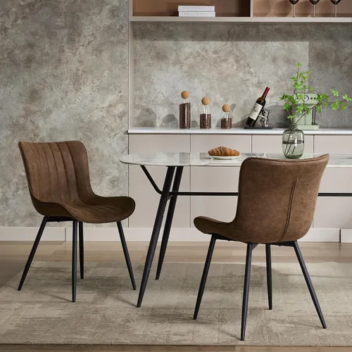 Miniatura 8 de GarveeHome Juego de 2 sillas de comedor tapizadas, sillas de cocina de cuero con patas de metal, sillas de comedor modernas de mediados de siglo