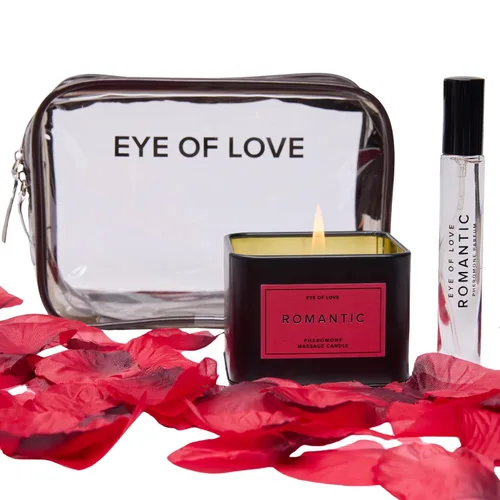 Love in Transit Travel Set – Perfume de feromonas románticas y vela con pétalos de rosa, bolsa de viaje