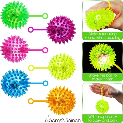 Miniatura 2 de Civaner 24 bolas iluminadas con luces LED intermitentes con punta de 2.56 pulgadas, juguetes sensoriales a granel iluminados con cuerda, juguete