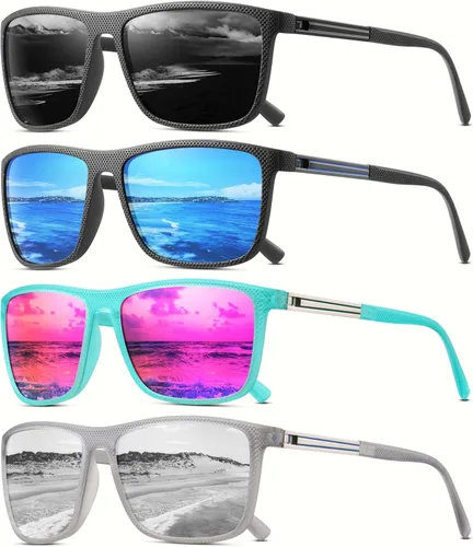 Miniatura 10 de Gafas de sol polarizadas para hombre, clásicas, ligeras, para conducir, pesca, golf, sol, protección UV 4PCS-negro+rojo+azul+lce azul-a