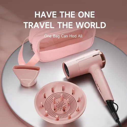 Miniatura 6 de PRITECH - Secador de pelo de viaje de doble voltaje de 1250 W con difusor, plegable Pink Blow Dryer with Concentrator,110V/220V Worldwide Use,Mini