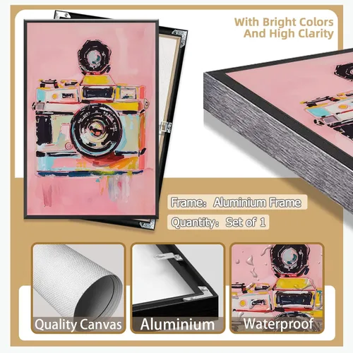 Miniatura 2 de Lienzo moderno para cámara, arte de pared con acuarela, póster de cámara preppy para fotógrafo, regalo Y2K, impresiones estéticas para habitación