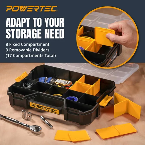 Miniatura 3 de POWERTEC Caja organizadora de herramientas apilable con separadores extraíbles, 17 compartimentos, entrelazado, diseño portátil, paquete de 2 Caja