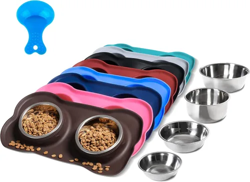 Miniatura 18 de Hubulk - Comedero doble de acero inoxidable con base de silicona antideslizante antiderrames y pala para alimento, para perros pequeños, medianos