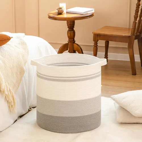 Miniatura 5 de OIAHOMY Cesta de lavandería de 80 litros con asas, cesta decorativa para sala de estar, cesta de almacenamiento tejida para juguetes, almohadas