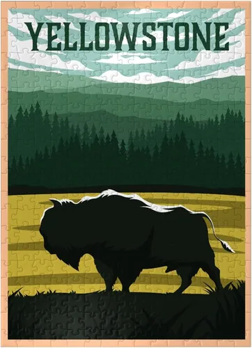 Miniatura 7 de MyPuzzle Bisons in Yellowstone Parque Nacional Art Deco Estilo Vintage Poster Ilustración - Rompecabezas premium de 1000 piezas para adultos