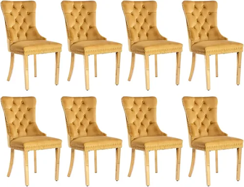 Miniatura 45 de SoarFlash Juego de 2 sillas de comedor de tela de lino, sillas de comedor tapizadas con ribete de cabeza de clavo y patas de madera de color claro