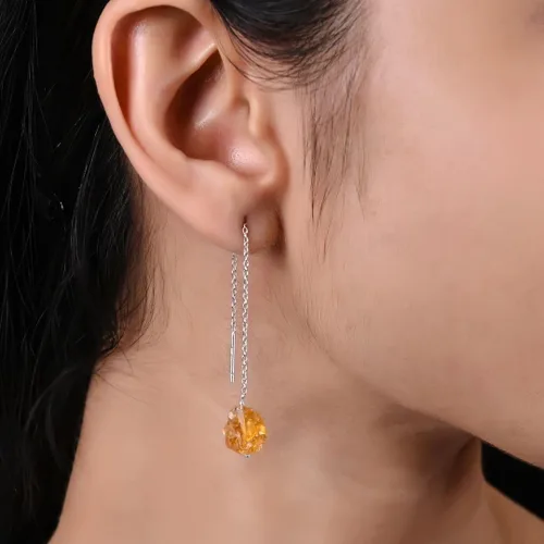 Miniatura 5 de Aretes de hilo enhebrados de plata esterlina 925 naturales y en bruto, aretes con gemas para mujer, joyería hecha a mano, regalo para ella