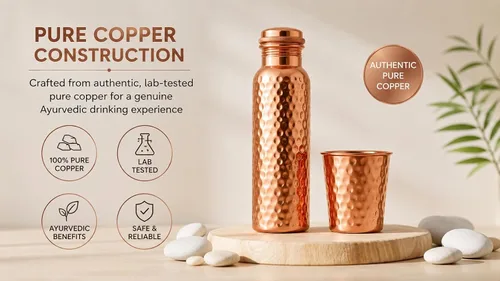 Miniatura 5 de Pure Copper Water Bottle with Copper Tumbler - 34 Oz Extra Large - Ayurvedic Vessel For Drinking - Drink More Water, Lower Your Sugar Intake And