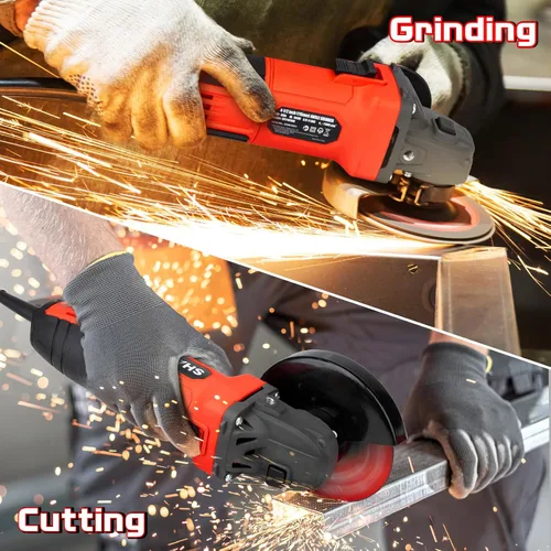 Miniatura 7 de SHALL Amoladora angular de 4-1/2 pulgadas, 11000 RPM, 4 amperios con 2 protecciones, 3 discos de corte, 3 muelas, mango antideslizante, llave