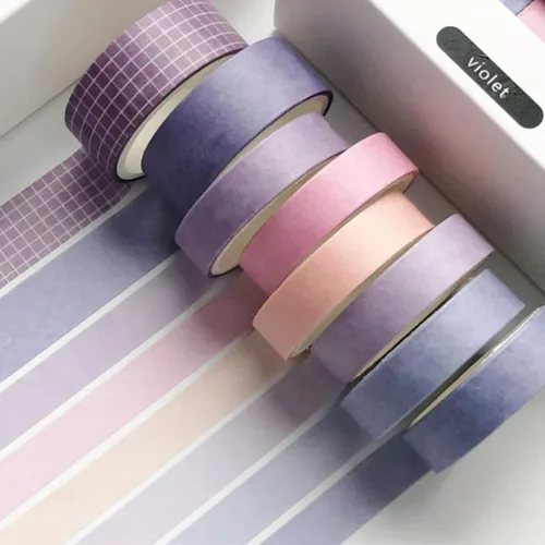 Miniatura 6 de YUBBAEX - Juego de 8 rollos de cinta adhesiva básica Washi de color sólido con cuadrícula, cinta adhesiva decorativa para arte, manualidades DIY