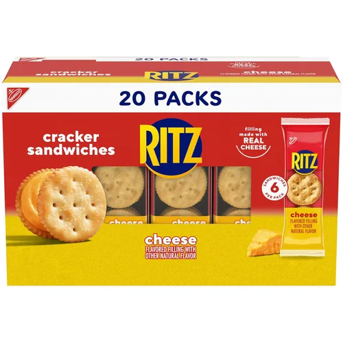 RITZ Galletas tipo sándwich de queso, aperitivos para el almuerzo, 20 paquetes de bocadillos (6 galletas por paquete)