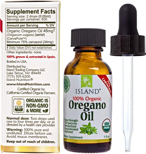 Miniatura 6 de Island Nutrition, Gotas líquidas orgánicas de aceite de orégano - 100% puro y sin diluir - Certificado orgánico por USDA (1 oz) 75% Carvacrol