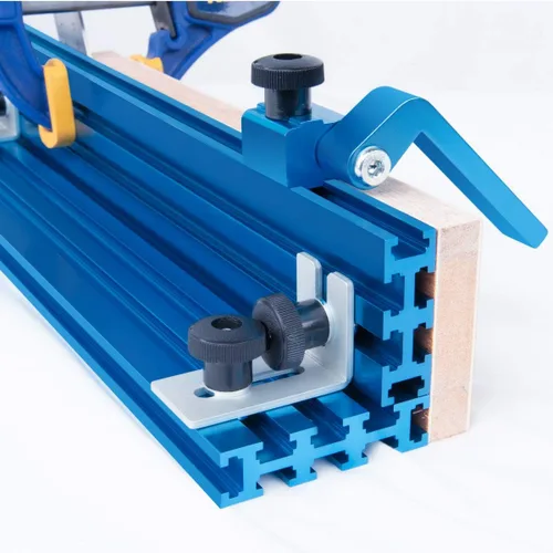 Miniatura 7 de POWERTEC Paquete de aluminio T-Track (paquete de 4) con tope abatible