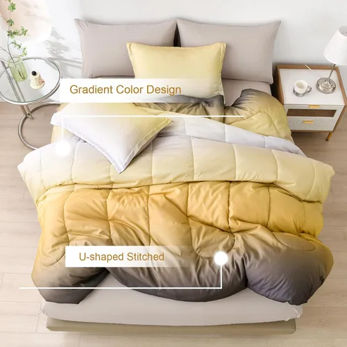 Miniatura 2 de Anibedding - Juego de edredón gradiente amarillo tamaño King de 7 piezas, amarillo y gris ombre, cama en una bolsa, juego completo de ropa de cama