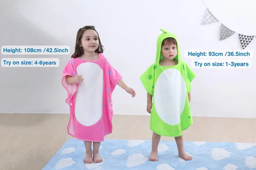 Miniatura 7 de LOLANTA Toallas de baño con capucha de tela de rizo para niños, toalla de playa para niños, poncho de piscina, bata de algodón (verde #B, 4-6 años)