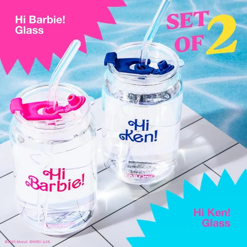 Miniatura 4 de Dragon Glassware x Barbie La Película - 16 oz Tazas de vidrio con tapas y popotes, Juego de 2 - Tazas de café helado con tapas - Vaso de vidrio