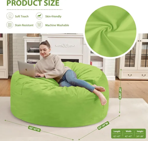 Miniatura 261 de Puf de 5 pies, puf grande con relleno de espuma viscoelástica, sofá puff esponjoso con funda de terciopelo holandés, puf redondo para sala de estar