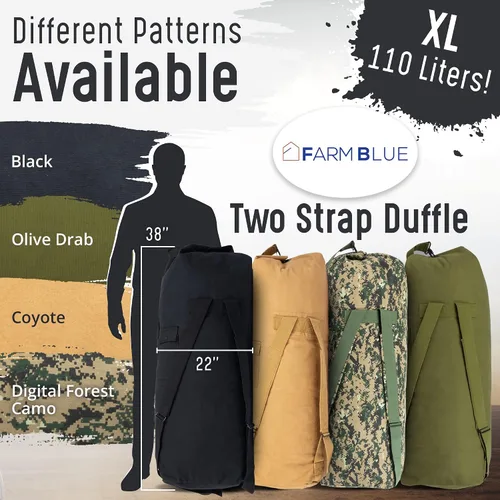 Miniatura 6 de Farm Blue Bolsa de viaje militar de 2 correas, Olive Drab, L, Clásico