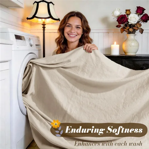 Miniatura 5 de SONORO KATE Sábanas de cama de lino francés 100% puro, tamaño Queen, sábanas de cama de lino transpirables y duraderas, antidesgarro, lavables a