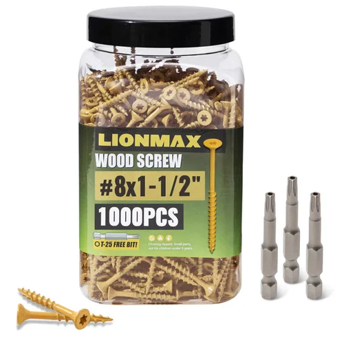 Miniatura 10 de LIONMAX Tornillos para madera de 1 pulgada, tornillos de cubierta #8 x 1, 1000 unidades, resistentes a la corrosión, revestimiento epoxi, tornillo