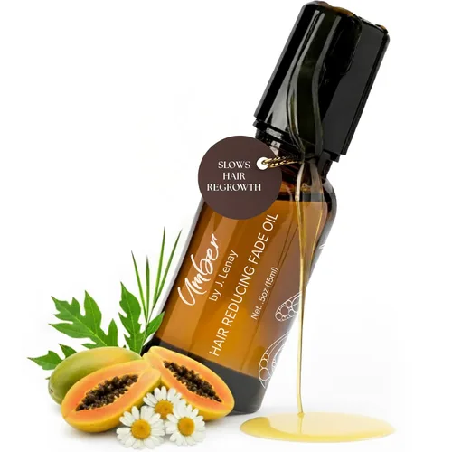 Umber By J. Lenay Aceite de decoloración reductor de cabello, 0.5 onzas líquidas, reducción de vello facial para mujeres y hombres, aceite natural