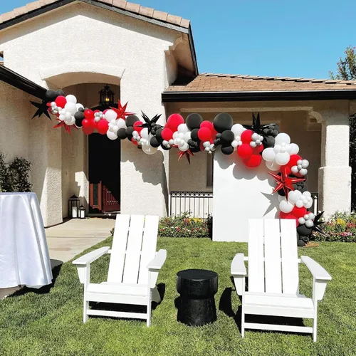 Miniatura 3 de Globos de látex rojos y negros, paquete de 50 globos de fiesta de confeti de 12 pulgadas, negro, blanco, rojo, con cintas para cumpleaños