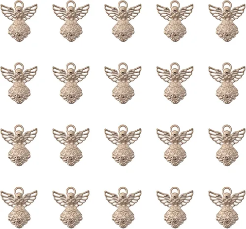 Miniatura 9 de 30 dijes de ángel vintage de metal plateado de 0.06 x 0.91 pulgadas (1.024 x 0.906 in), colgantes vintage para hacer joyas, kit de collares