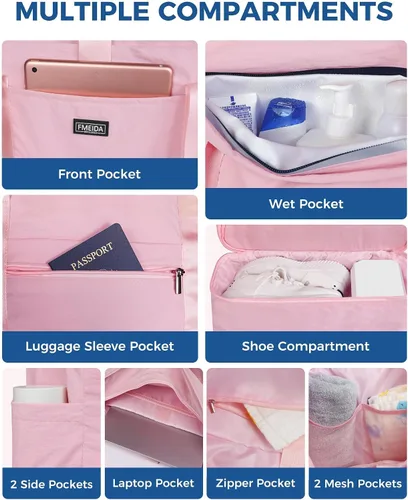 Miniatura 7 de Fmeida Gym Bag for Women, 30L Expandable Travel Bags with Shoe Compartment, Sports Yoga Bag with Wet Pocket