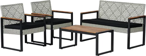 JONATHAN Y Wilder LVG1102C-4SET - Juego de conversación de 4 piezas de ratán de polietileno para patio trasero, porche y jardín, tejido blanco