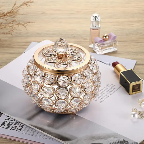 Miniatura 2 de Hipiwe Joyero de cristal con tapa de cristal pequeño organizador de baratijas con espejo caja del tesoro soporte para anillos aretes caja